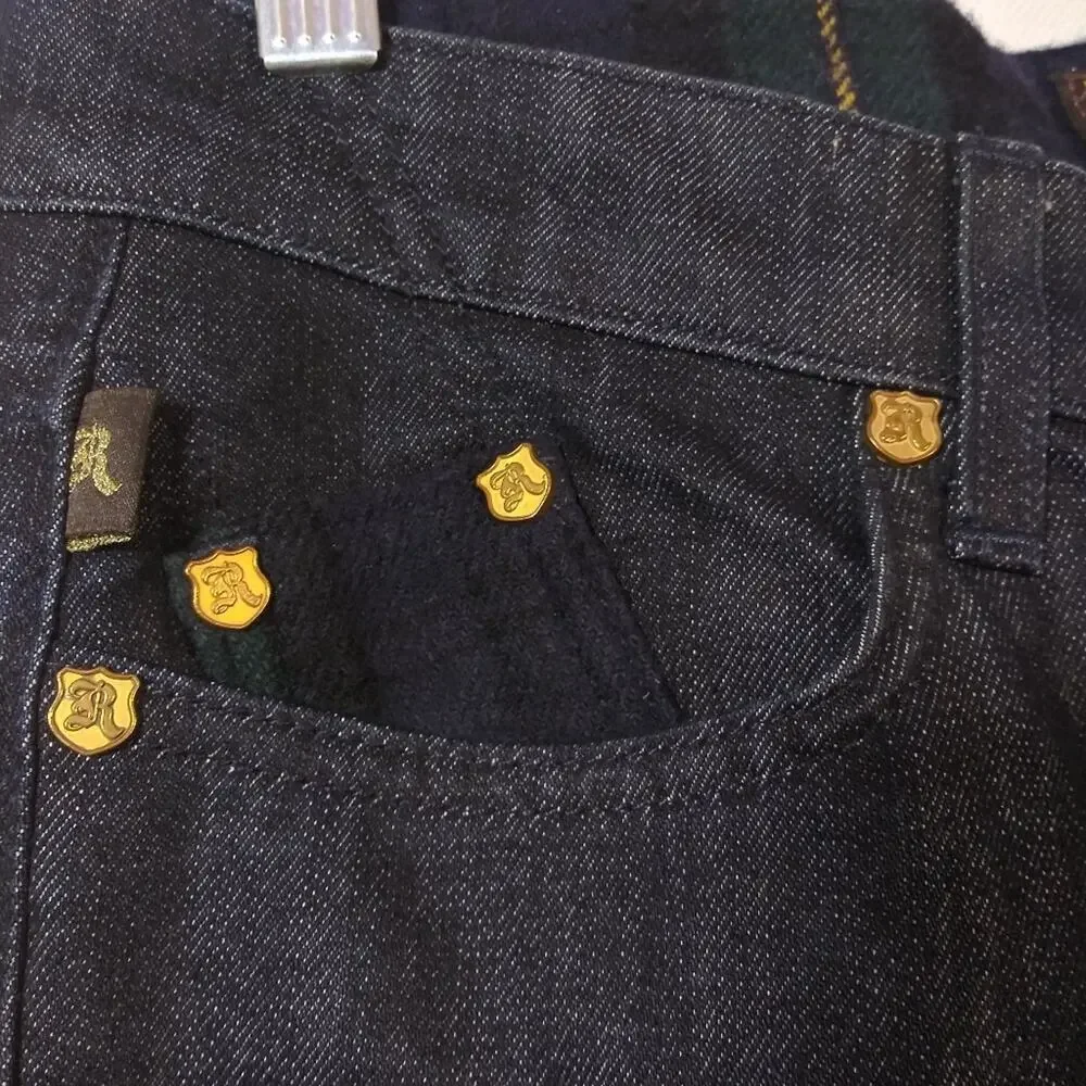 Rock & Republic Dark Straight Cosbie Jean Green Blue Plaid Detail Size 29